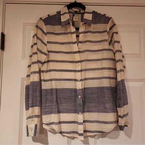 Oneill blue and white striped button up shirt